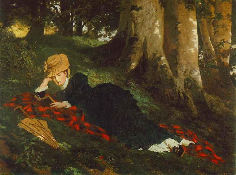 Gyula Benczur Woman Reading in a Forest china oil painting image